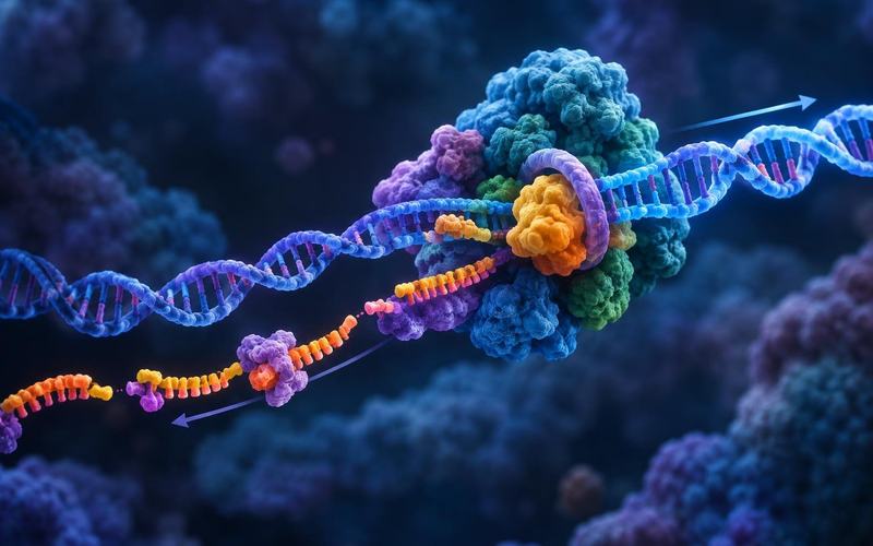 AI image: How the DNA-copying machine keeps two very different strands in step