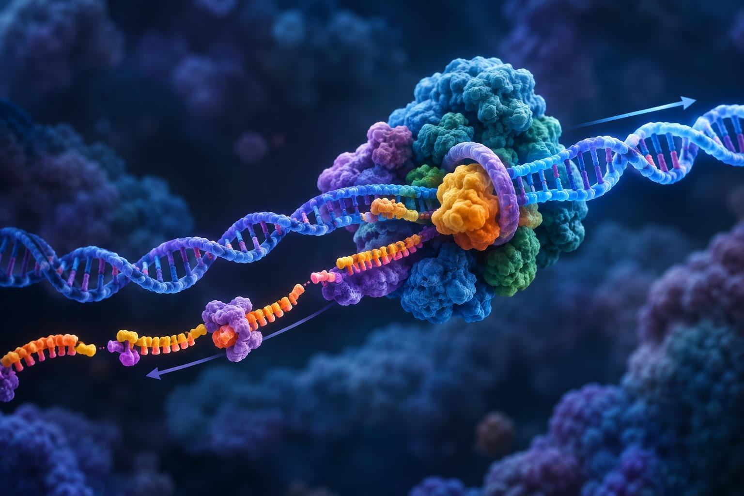 AI image: How the DNA-copying machine keeps two very different strands in step