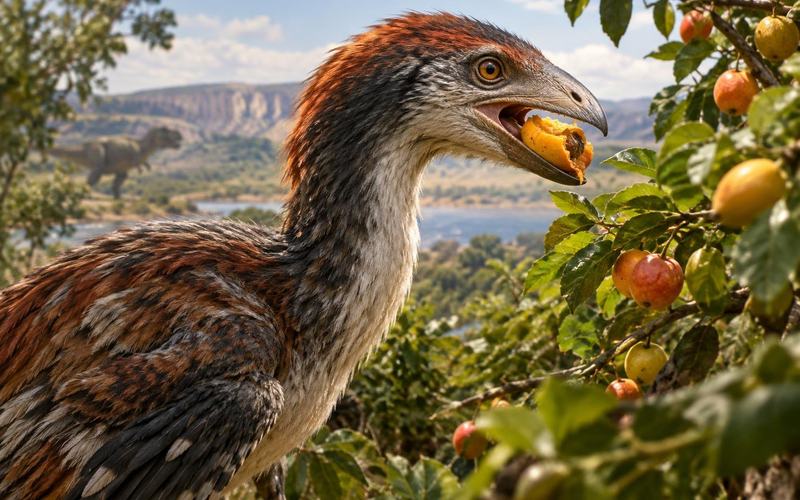 AI image: The ‘Hell Chicken’ Dinosaur That Chewed Fruit Like a Parrot