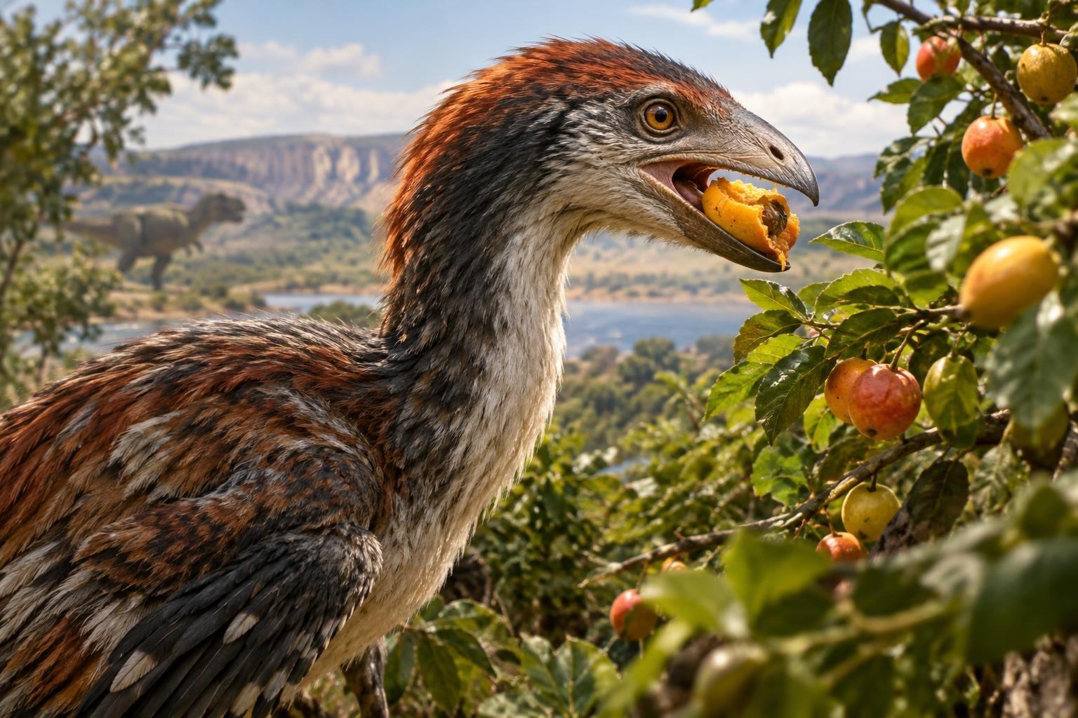 AI image: The ‘Hell Chicken’ Dinosaur That Chewed Fruit Like a Parrot