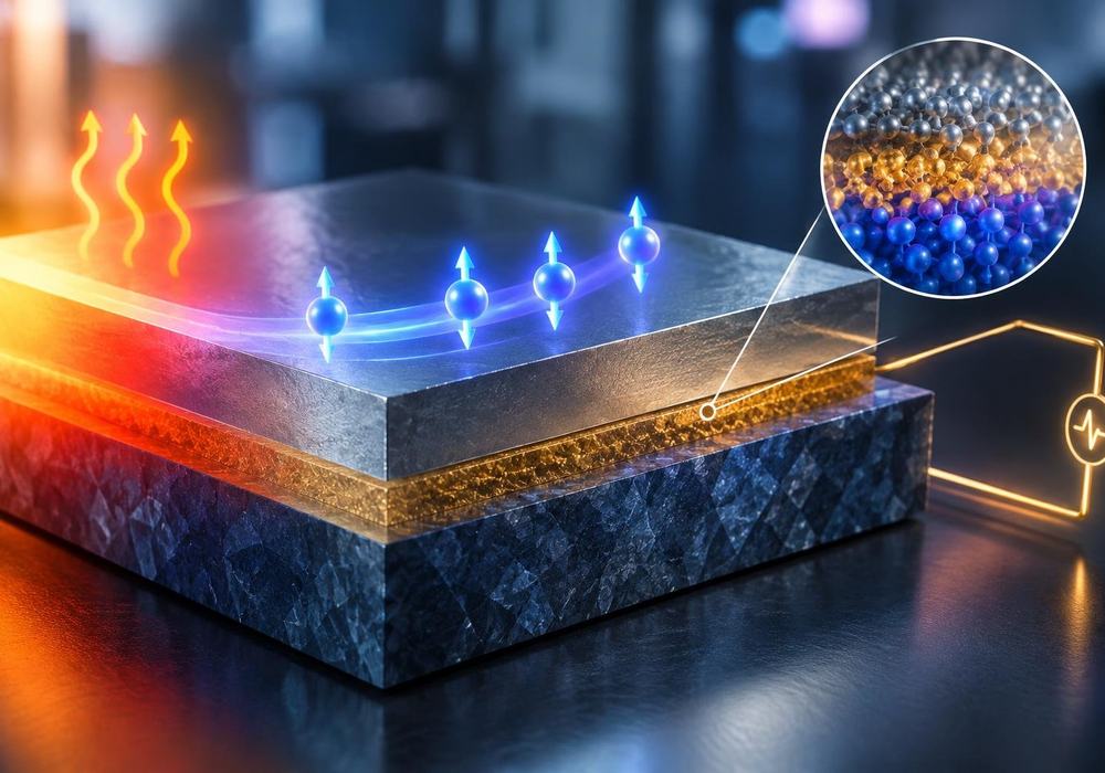 AI image: A Nearly Invisible Metal Layer Gives Spin Signals a Boost