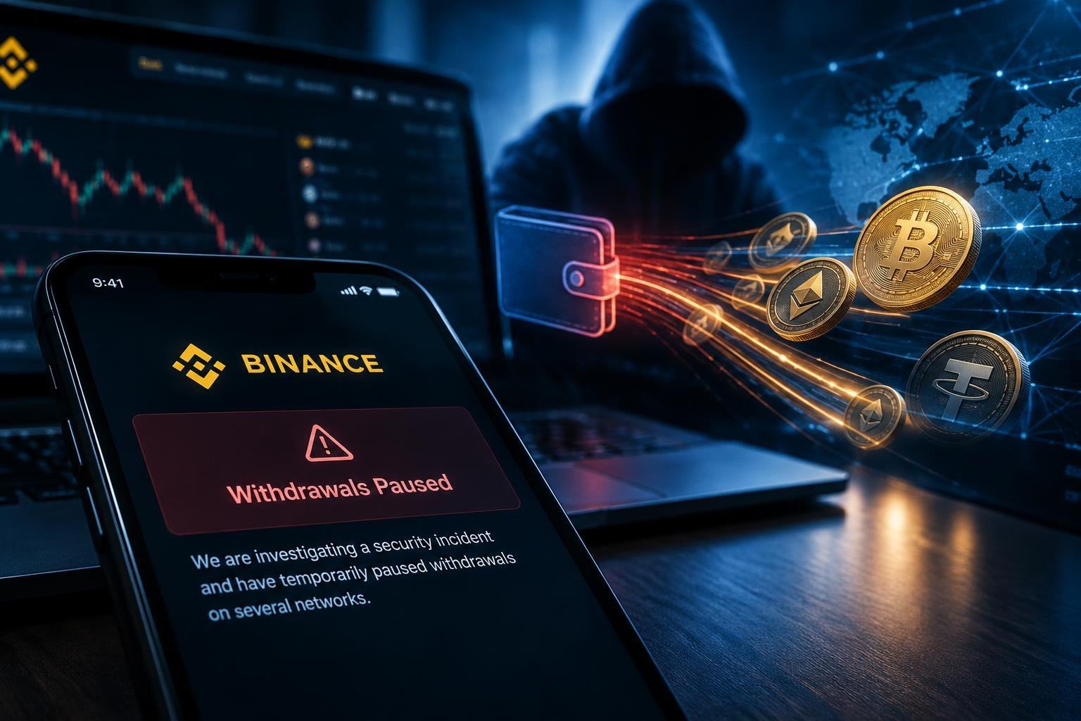 AI image: Binance Halts Some Withdrawals as Crypto-Theft Estimates Soar