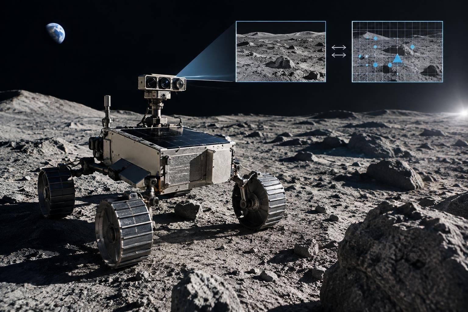 AI image: The Moon’s First AI Rover Must Find Its Way Without GPS